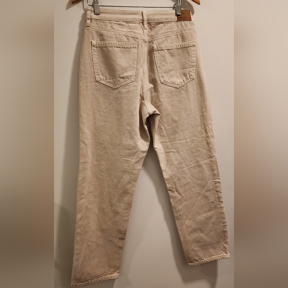 American‎ Eagle Jeans Women's sz 8 Beige Tan Denim Mid Rise Mom Straight Pants - Picture 5 of 7